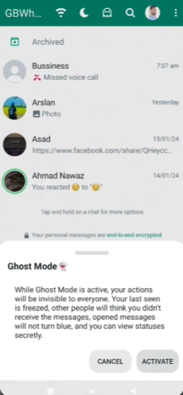 GB WhatsApp Ghost Mode Feature
