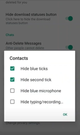 GB WhatsApp Hide Blue/Second Tick Feature